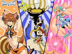  3girls :p animal_ears arc_system_works blazblue highres multiple_girls panties staff tail taokaka tongue tongue_out underwear weapon wink 