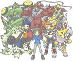  1girl 2boys digimon digimon_tamers gallantmon gargomon growlmon guilmon kyuubimon li_jenrya makino_ruki matsuda_takato megagargomon multiple_boys rapidmon renamon sakuyamon taomon terriermon 