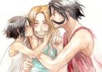  2boys bad_id bad_pixiv_id black_hair blonde_hair blush chikama_(minka) facial_hair family freckles gol_d_roger grin happy hug kiss long_hair multiple_boys mustache one_piece portgas_d_ace portgas_d_rouge short_hair smile what_if younger 