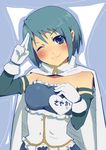  ;) bad_id bad_pixiv_id blue_eyes blue_hair cape gloves magical_girl mahou_shoujo_madoka_magica miki_sayaka one_eye_closed sasagawa_satarou short_hair smile solo 