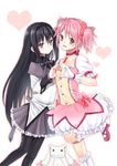  :d akemi_homura argyle argyle_legwear bad_id bad_pixiv_id black_hair black_legwear bubble_skirt gloves grey_skirt hairband heart heart_hands heart_hands_duo kaname_madoka kneehighs kyubey long_hair magical_girl mahou_shoujo_madoka_magica midorikawa_you multiple_girls open_mouth pantyhose pink_eyes pink_hair purple_eyes shoes short_twintails skirt smile twintails white_gloves white_legwear 