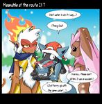  behindtg female frozen_tongue funny green_eyes infernape lopunny lucario male pink_eyes pok&eacute;mon red_eyes stupid_in_action 