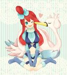  1girl blush fuuro_(pokemon) gym_leader pokemon smile swana swanna wink 
