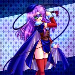  bad_id bad_pixiv_id beret blue_mage cape domino_mask faris_scherwiz final_fantasy final_fantasy_v green_eyes hat legs long_hair mask minatosaiga purple_hair solo thighhighs thighs whip 