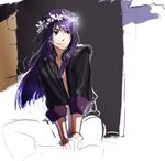  bad_id bad_pixiv_id black_eyes head_wreath long_hair male_focus meer_rowe purple_hair solo tales_of_(series) tales_of_vesperia unfinished yuri_lowell 