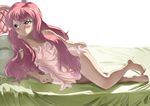  bad_id bad_pixiv_id barefoot bed chemise flat_chest long_hair louise_francoise_le_blanc_de_la_valliere nightgown nipples pink_eyes pink_hair see-through solo strap_slip tashiromotoi very_long_hair zero_no_tsukaima 