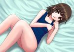  bakemonogatari brown_eyes brown_hair legs lying monogatari_(series) natsuzakura_yuuki one-piece_swimsuit school_swimsuit sengoku_nadeko short_hair solo swimsuit 