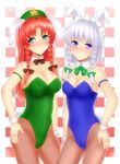  animal_ears breasts bunny_ears bunny_tail bunnysuit cleavage highres hong_meiling interstellar izayoi_sakuya large_breasts medium_breasts multiple_girls pantyhose tail touhou wrist_cuffs 