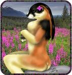  female field flower hair lemming linsey_huish looking_at_viewer mountain nude outside rodent solo 