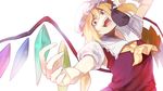  ascot bad_id bad_perspective bad_pixiv_id bag blonde_hair crystal flandre_scarlet hands hat irohara_mitabi open_mouth short_hair solo touhou upper_body wings 