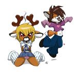  blonde_hair brown_hair canine cervine chibi cigarette collar cox crossdressing cute deer eyes_closed fox gideon hair looking_at_viewer male red_eyes ruger 