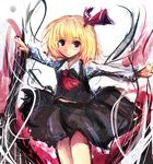  ascot bad_id bad_pixiv_id blonde_hair dot_heit hair_ribbon outstretched_arms red_eyes ribbon rumia short_hair sketch skirt smile solo spread_arms touhou 