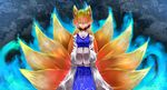  absurdres animal_ears aura bad_id bad_pixiv_id blonde_hair fox_ears fox_tail gradient_hair hands_in_opposite_sleeves highres kagu_(a_hazy_moon) multicolored_hair multiple_tails serious short_hair solo tail touhou yakumo_ran yellow_eyes 