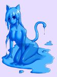  animal_ears big_breasts blue_body blue_eyes blue_hair blue_skin breasts cat cat_ears cat_tail feline female goo goo_girl hair mammal monster monster_girl nekomimi no_nipples plain_background puddle slime slime_girl slimegirl solo tail translucent unknown_artist white_background 