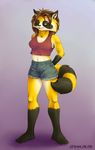  cutoffs female honey_(snoot) midriff raccoon shorts snoot solo 