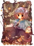  animal_ears bad_id bad_pixiv_id black_eyes cheese dowsing_rod dress food grey_hair highres jewelry mouse mouse_ears mouse_tail nanahamu nazrin necklace smile solo tail touhou 