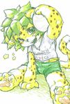  cub feline football green_eyes green_hair kiw leopard male mascot soccer solo zakumi 
