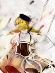  bad_id bad_pixiv_id beret blonde_hair collie detached_sleeves drill_hair fingerless_gloves from_behind gloves gun hat looking_back magical_girl magical_musket mahou_shoujo_madoka_magica pleated_skirt puffy_sleeves rifle skirt solo tomoe_mami weapon yellow_eyes 
