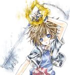  bad_id bad_pixiv_id blue_eyes brown_hair fingerless_gloves gloves jewelry keyblade kingdom_hearts male_focus necklace solo sora_(kingdom_hearts) suzuki_oxox 