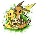  blue_eyes brown_eyes hindpaw lollypop orange pichu pikachu pok&eacute;mon raichu unknown_artist yellow 