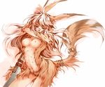  breasts female kaziya multi_breast solo sword tail_ring tribal weapon 