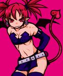  bad_id bad_pixiv_id bat_wings belt demon_girl demon_tail demon_wings disgaea earrings elbow_gloves etna face flat_chest gloves jewelry midriff nagare26 navel pointy_ears red_eyes red_hair short_hair skirt skull smile solo tail thighhighs twintails wings 