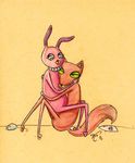  bunny_(character) cat couple courage_the_cowardly_dog duo eye_contact feline female friends hug interspecies kitty_(character) lagomorph lesbian mammal rabbit sapphiresyko unknown_artist 
