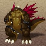  blue_eyes claws dragon fangs horns kuroma looking_at_viewer male muscles nude open_mouth reptile scalie solo spikes standing tail wings 