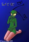  alien antennae azure-neon breasts female green invader_zim irken leggings nipples pussy solo xeno yellow_eyes zoechan 
