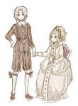  blonde_hair cecil_harvey chair couple doll dress female final_fantasy final_fantasy_iv grey_hair long_hair lowres male na_(pixiv913562) ponytail rosa_farrell short_hair sitting 