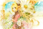  bad_id bad_pixiv_id blonde_hair bow daisy flower hair_flower hair_ornament juliet_sleeves light_smile long_hair long_sleeves original pointy_ears puffy_sleeves solo tottome very_long_hair wrist_cuffs yellow_eyes 