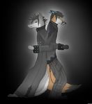  black black_clothing black_hair canine chain couple duo fox goth hair jacket male mammal standing unknown_artist wolf 