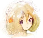  arinko_(kashizu_ringo) bare_shoulders blonde_hair face flower hair_flower hair_ornament kashizu_ringo messy_hair original portrait purple_eyes short_hair sketch solo 