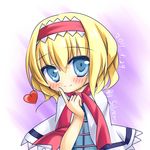  alice_margatroid blonde_hair blue_eyes blush capelet finger_to_mouth hairband heart highres short_hair silver15 solo touhou upper_body white_capelet 