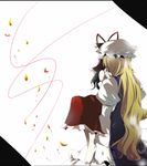  barefoot black_hair blonde_hair carrying from_behind hakurei_reimu hat kiss long_hair multiple_girls petals princess_carry toudou_(dolce) touhou very_long_hair yakumo_yukari yuri 