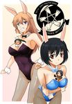  animal_ears between_breasts black_hair blue_eyes brave_witches breasts brown_hair bunny_ears bunnysuit charlotte_e_yeager chibi coat fishnet_pantyhose fishnets francesca_lucchini kanno_naoe kazukin long_hair minigirl multiple_girls pantyhose person_between_breasts red_eyes shimohara_sadako short_hair strike_witches thigh_gap world_witches_series 