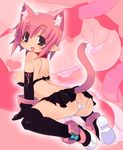  animal_ears arched_back bare_shoulders blush boots bow breasts butt_crack cat_ears collar deathlock-san elbow_gloves gloves heart lace lowleg miniskirt nipples original panties petite pink_footwear pink_hair pointy_ears puffy_nipples short_hair skirt small_breasts solo tail thighhighs thong underwear zankuro zoom_layer 