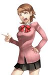  bad_id bad_pixiv_id bow breasts brown_eyes brown_hair luisa_rafidi medium_breasts open_mouth persona persona_3 ribbon school_uniform short_hair simple_background skirt solo takeba_yukari 