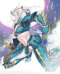  armor fujiwara_hisashi monster_hunter monster_hunter_portable_3rd pale_skin solo white_hair zinogre_(armor) 