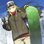  artist_request ashikaga_chachamaru blonde_hair goggles long_hair lowres snowboard solo soukou_akki_muramasa 