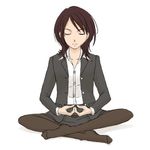  amagami artist_request brown_hair closed_eyes dhyana_mudra feet formal indian_style lowres meditation mida_no_jouin mudra no_shoes pantyhose simple_background sitting skirt skirt_suit solo suit takahashi_maya white_background 