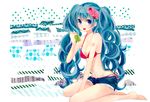  aqua_eyes aqua_hair bad_id bad_pixiv_id barefoot bikini bikini_top flower hair_flower hair_ornament hatsune_miku long_hair monaco_(rmn02) navel open_mouth seiza short_shorts shorts side-tie_bikini sitting solo swimsuit twintails very_long_hair vocaloid 