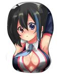  armpits arms_up bad_id bad_pixiv_id black_hair blue_eyes blush breast_mousepad breasts detached_sleeves heterochromia large_breasts mousepad multicolored_hair necktie red_eyes saito_katuo signature solo twintails utau yokune_ruko 