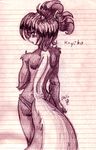  back chalo cute female kayiko lined_paper sketch skimpy skunk solo topless 