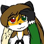  canine desu female fox furseiseki green_eyes heterochromia parody red_eyes solo unknown_artist 