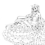  bare_shoulders chii chobits dress expressionless flower frilled_dress frills greyscale kurozu_(ice_black) lineart long_hair monochrome robot_ears solo 