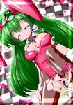  absurdres anal anal_beads animal_ears ankle_cuffs bar_censor bdsm between_breasts blush bondage bound breasts bunny_ears bunnysuit censored closed_eyes collar fishnet_pantyhose fishnets frog green_hair hair_ornament hairband highres kochiya_sanae kuromaru-4321 long_hair medium_breasts nipples no_panties object_insertion pantyhose pee peeing pink_hairband rope smile snake solo torn_clothes torn_legwear touhou vaginal vibrator vibrator_on_nipple 