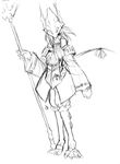  burmecian claws final_fantasy final_fantasy_ix freija_crescent greyscale hat monochrome polearm rat_tail sketch solo spear tail toeless_legwear weapon 