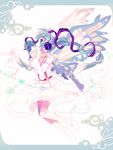  amezawa_koma angel_wings blue_eyes blue_hair butterfly_wings detached_sleeves dress flying hands_clasped hatsune_miku headphones headset high_heels highres long_hair musical_note no_socks own_hands_together profile ribbon shoes solo twintails vocaloid wings 