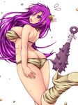  alternate_costume animal_print ass back bad_id bad_pixiv_id bikini boots breasts butt_crack club d_kurouri faris_scherwiz final_fantasy final_fantasy_v flat_ass from_behind green_eyes horns kanabou large_breasts long_hair looking_back mamemaki oni open_mouth purple_hair setsubun simple_background skindentation solo sweat swimsuit tiger_print very_long_hair weapon 